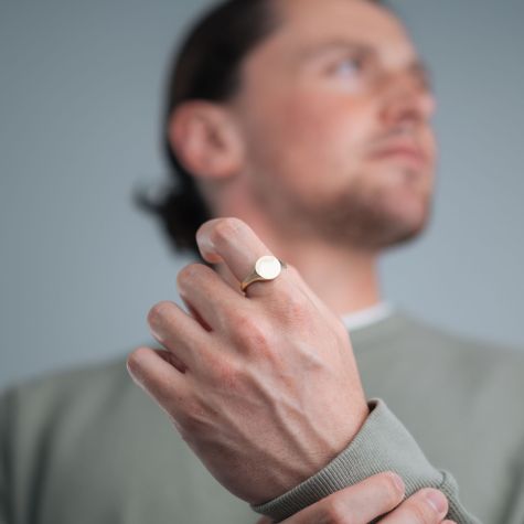 Solid 9ct Yellow Gold Round Signet Ring, British Made - 12mm Wide - Mens Size Q-V (Size 2)