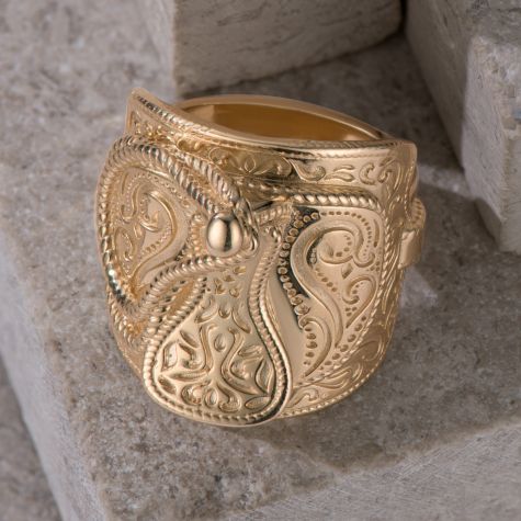 Solid 9ct Yellow Gold Saddle Ring - British Made - 25.5mm Wide - Gents - Size Q-Z+3