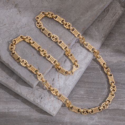 9ct Yellow Gold Ornate Pattern Stars and Bars Chain - 11mm -  22.5" - 30"