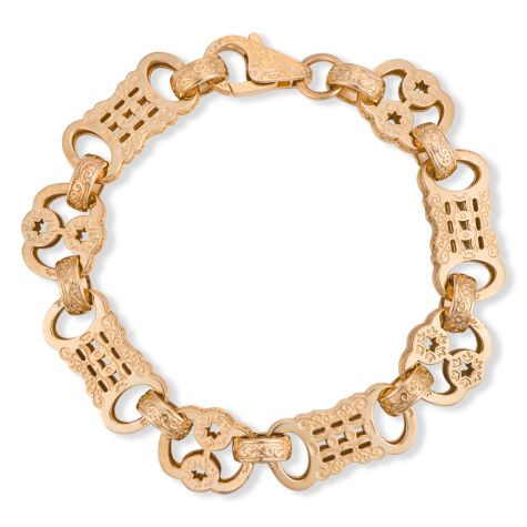 9ct Yellow Gold Solid Heavy Stars and Bars Bracelet - 16mm Wide - 9.75" - Gents (SIZE 3)