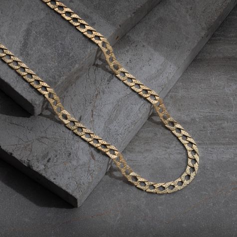 9ct Gold Solid Ornate Fully Patterned Square Curb Chain - 8mm - 20" - 30"