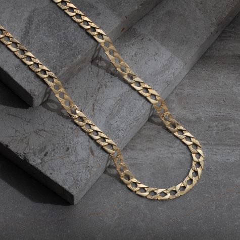 9ct Gold Solid Ornate Pattern Square Curb Chain - 8mm - 20" - 30"