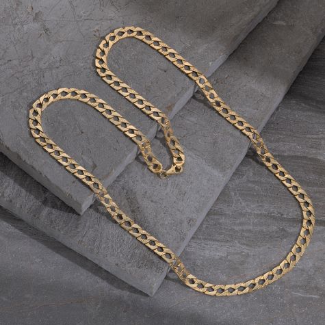 9ct Gold Solid Ornate Pattern Square Curb Chain - 8mm - 20" - 30"