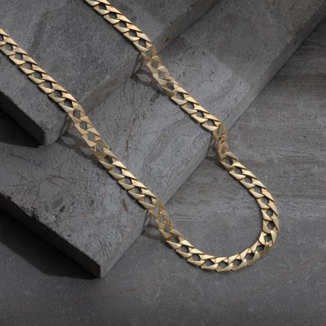 9ct Yellow Gold Solid Polished Link Square Curb Chain - 8mm - 20" - 30" (SIZE 1)