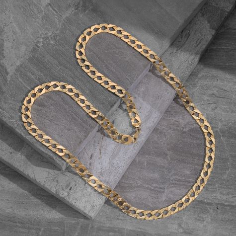 9ct Yellow Gold Ornate Patterned Square Curb Chain - 9mm - 30" (EX-DISPLAY)