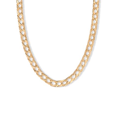 9ct Yellow Gold Ornate Patterned Square Curb Chain - 9mm - (22" - 30")