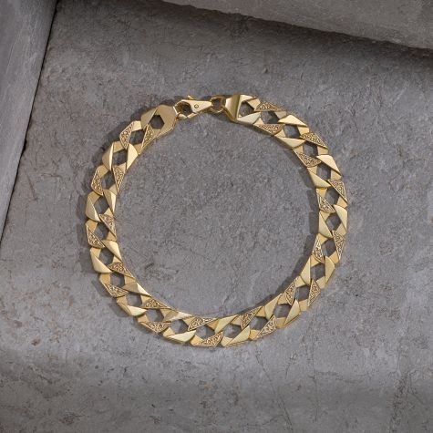 9ct Yellow Gold Ornate Patterned Square Curb Bracelet - 9mm - 8" - (LADIES)