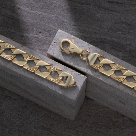 9ct Yellow Gold Solid Ornate Pattern Square Curb Chain - 10.5mm - (Babies / Kids)