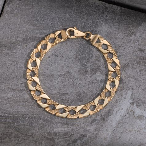 9ct Gold Solid Ornate Pattern Square Curb Bracelet - 10.5mm - 6.5" - Kids
