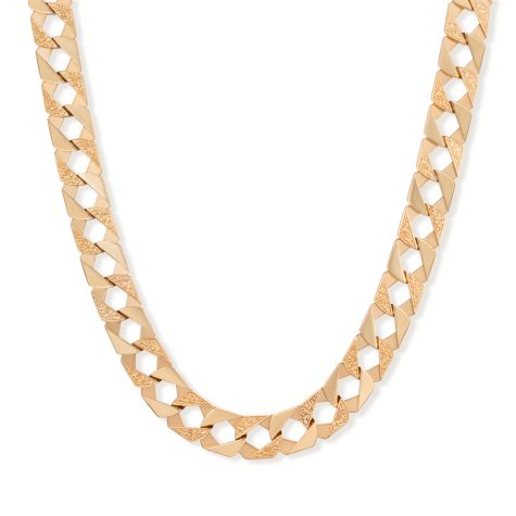 9ct Gold Large Solid Ornate Pattern Square Curb Chain - 15.8mm - 30"- Ex Display