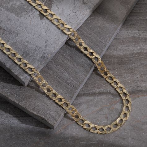 9ct Yellow Gold Solid Snake Pattern Square Curb Chain- 9mm - 20" - 30"