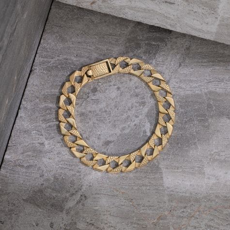 9ct Solid Yellow Gold Snake Square Curb Bracelet - 12mm - 8.5" - Gents