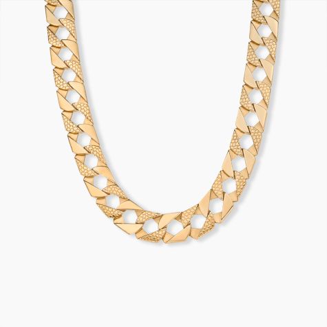 9ct Yellow Gold Snake Patterned Square Curb Chain - 14mm - 20" - 30"