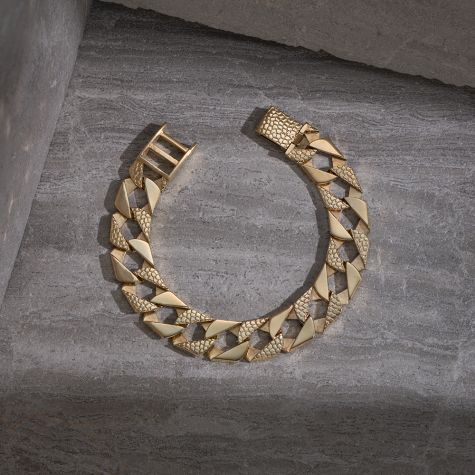 9ct Solid Yellow Gold Heavy Snake Square Curb Bracelet - 16mm - 8.5" - Gents