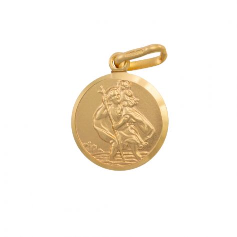 9ct Yellow Gold Single-Sided Round St. Christopher Pendant - 12mm