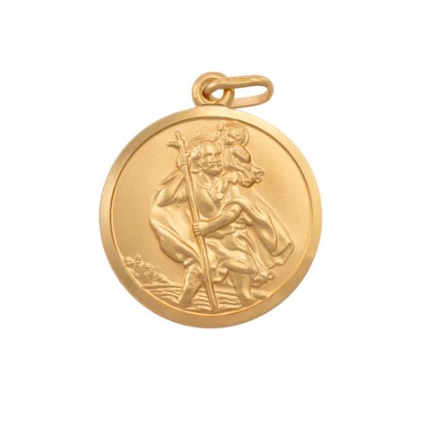 9ct Yellow Gold Single-Sided Round St. Christopher Pendant - 21mm