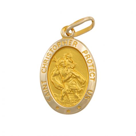 9ct Yellow Gold Oval St. Christopher Protect Us Pendant - 12mm