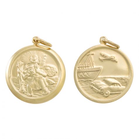 9ct Yellow Gold Double-Sided Round St. Christopher Pendant - 22mm
