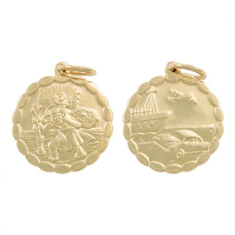 9ct Yellow Gold Double-Sided Round St. Christopher Pendant - 28mm