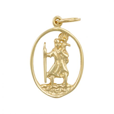 9ct Yellow Gold Oval Cut-out 3D St. Christopher Pendant - 14mm