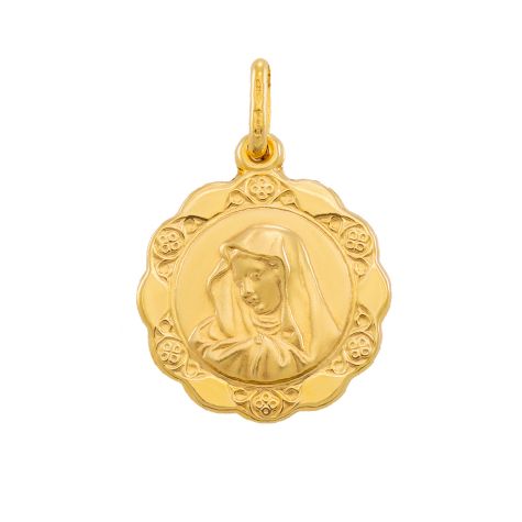9ct Yellow Gold Round Patterned Madonna Pendant - 25mm
