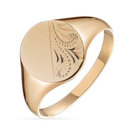 9ct Yellow Gold Solid Hand Engraved Oval Signet Ring - 13mm