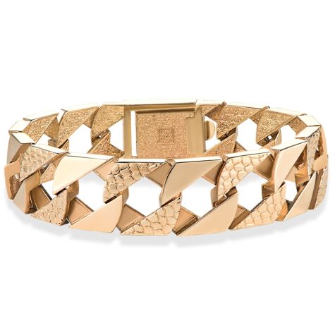 Solid 9ct Gold Heavy Snake Patterned Square Curb Bracelet - 18mm Wide - 4.5mm Thick - 9" Gents (Size 7)