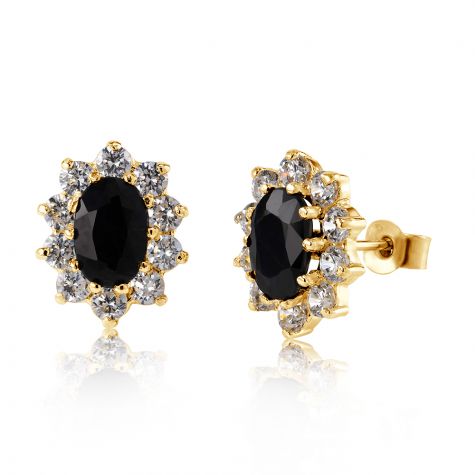 9ct Yellow Gold Sapphire & Cubic Zirconia Cluster Stud Earrings - 8mm