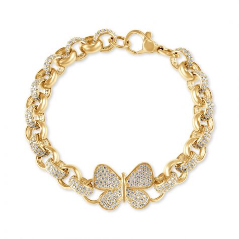 9ct Gold Gem-Set Butterfly Belcher Bracelet - 7.5mm - 7.5" Ladies