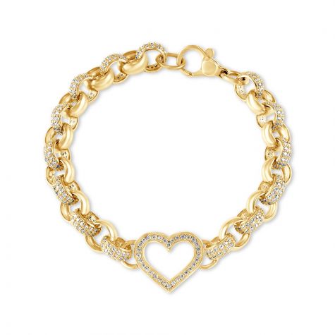 9ct Gold Gem-Set Heart Belcher Bracelet - 7.5mm - 8"- Ladies