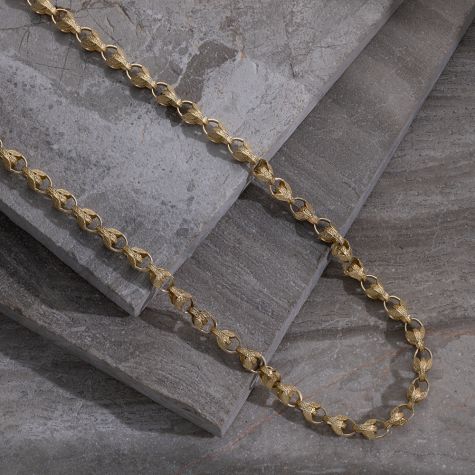 9ct Yellow Gold Solid Ornate Patterned Tulip Chain - size 1 - 8mm - 14" - Kids