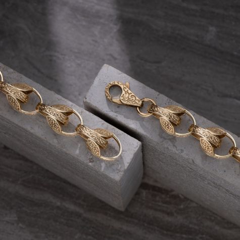 9ct Yellow Gold Solid Ornate Pattern Tulip Chain - 9.5mm - 22" -  30"
