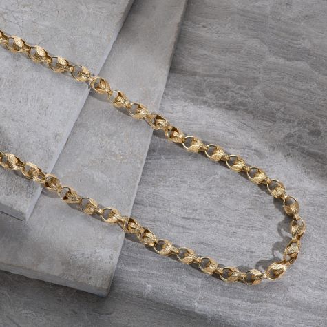 9ct Yellow Gold Solid Ornate Pattern Tulip Chain - 9.5mm - 30"- Ex Display
