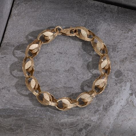9ct Yellow Gold Solid Ornate Patterned Tulip Bracelet - 10mm - 9.25" (GENTS)