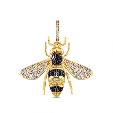 9ct Gold Yellow and Black Iced Out Cubic Zirconia Bee Pendant