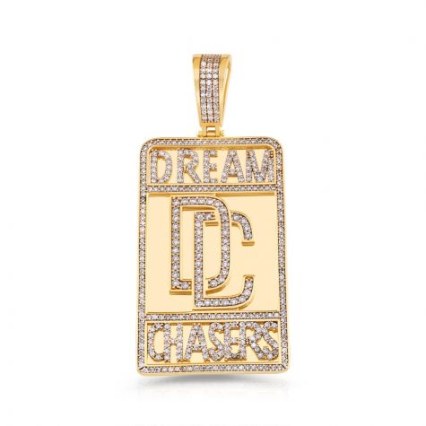 Solid 9ct Yellow Gold Gemset Iced Out 'Dream Chasers' Pendant