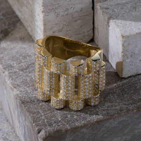 9ct Yellow Solid Gold Gem Set Presidential Ring - Size R