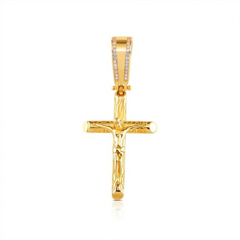 9ct Yellow Gold Cubic Zirconia Gemset Crucifix Cross Pendant