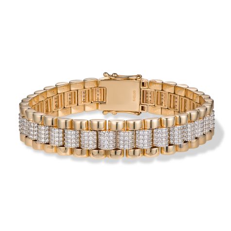 Rolex Style 9ct Gold Gem Set Presidential Bracelet |6.75" -ladies