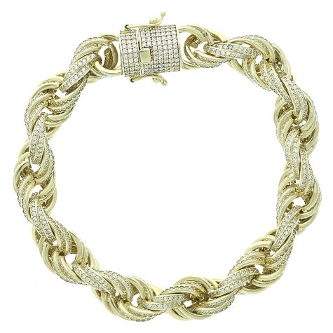 9ct Yellow Gold Gem-Set Rope Bracelet- 11mm - 9  inches