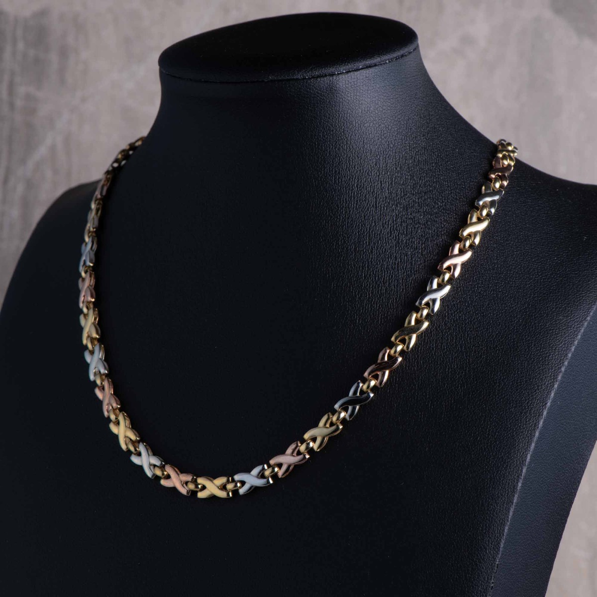 Product Image for 9ct Solid Gold Tri-Colour X Link Chain – 5mm Wide, 18" Long, Lobster Clasp (Pre-Owned)