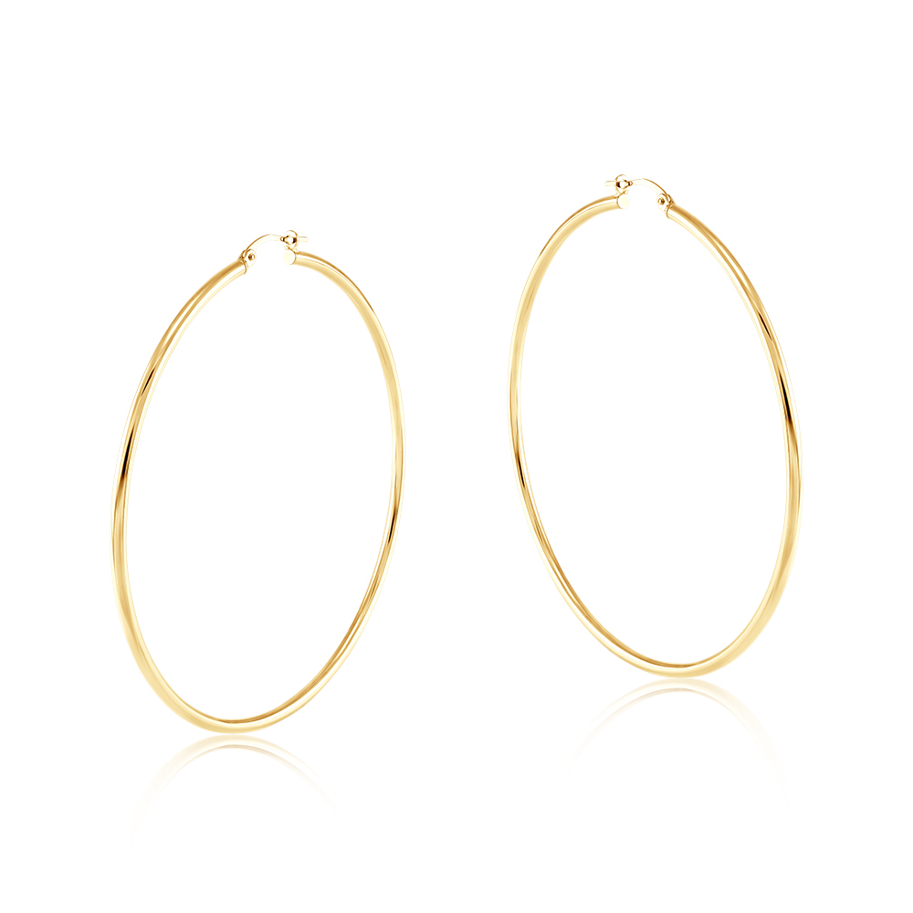 Product Image for 9ct Yellow Gold Round Tube Hoop Earrings - 64mm