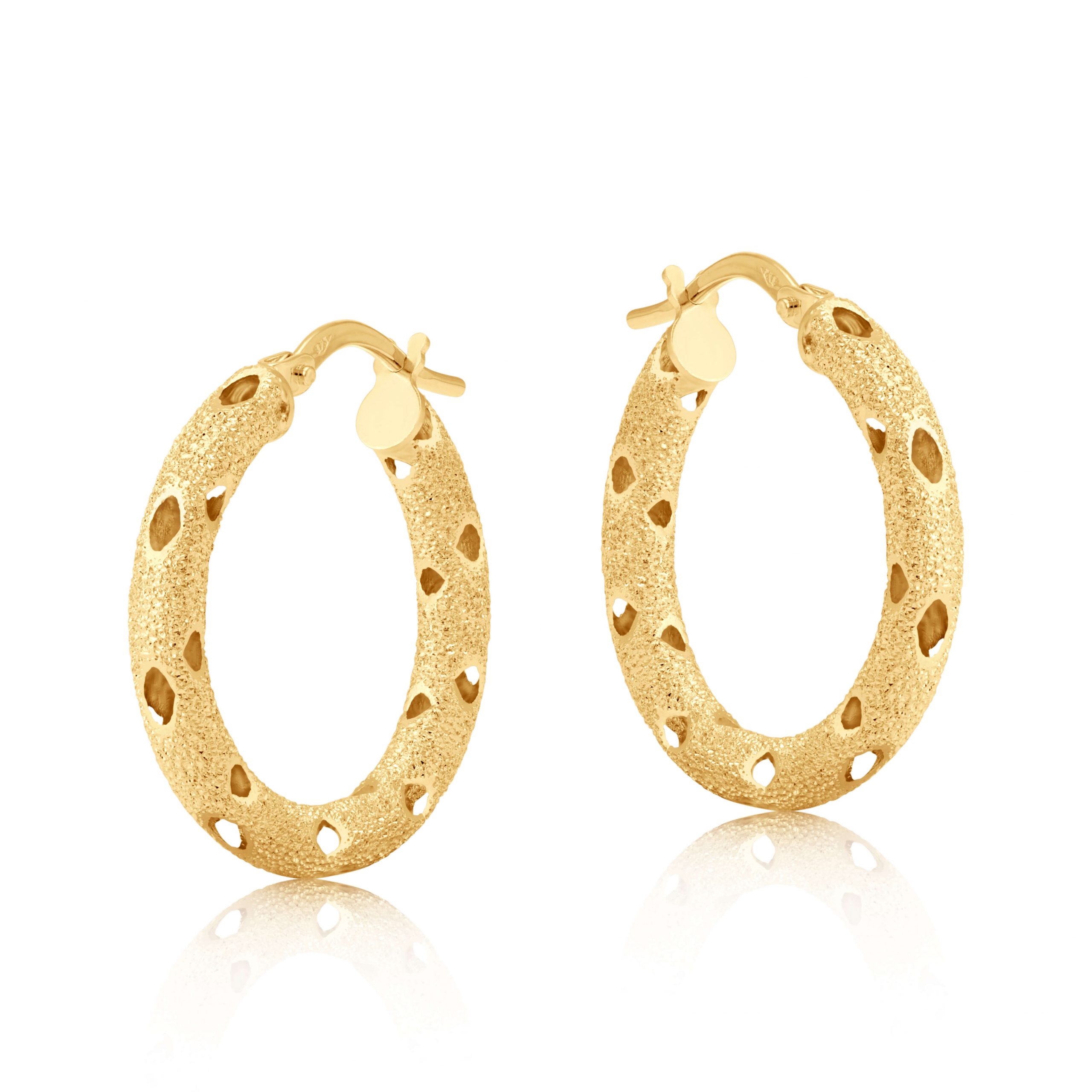 Product Image for 9ct Yellow Gold Frosted Round Hoop Earrings - 21.5mm