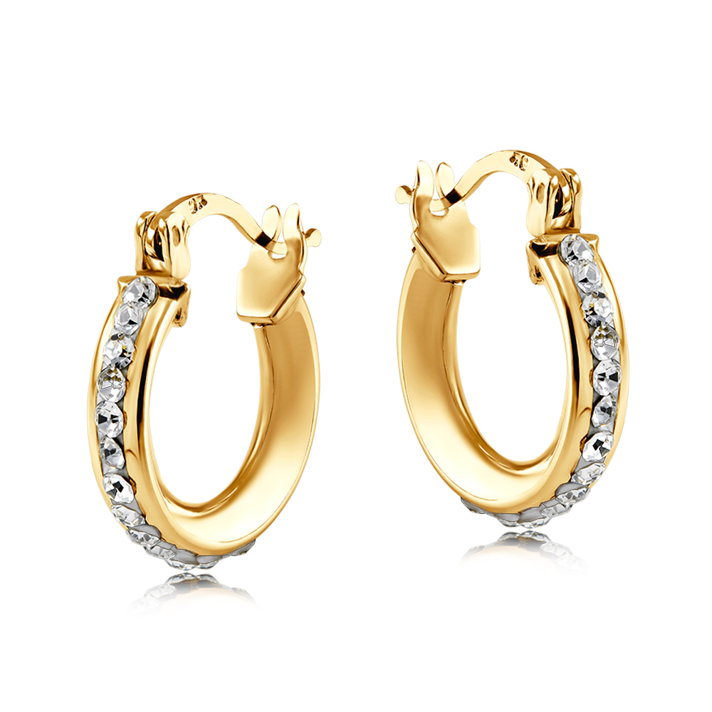 Product Image for 9ct Yellow Gold Round Crystal Hoop Earrings - 13mm