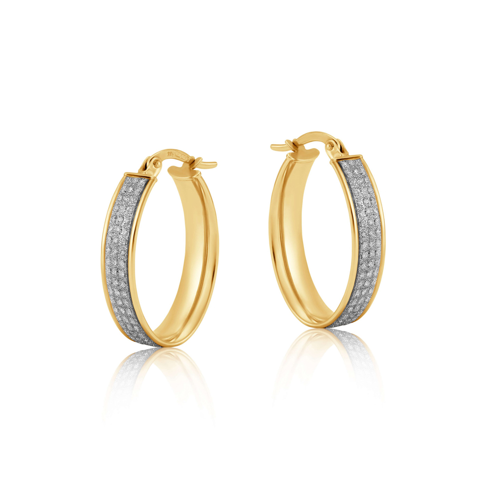 Product Image for 9ct Yellow & White Gold Oval Moondust Pave Cut Hoop Earrings - 16mm