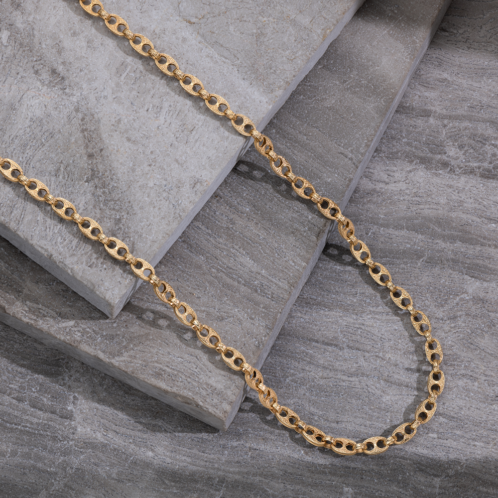 Product Image for 9ct Yellow Gold Solid Ornate Mariner Belcher Chain - 6.5mm - 30"- Ex Display