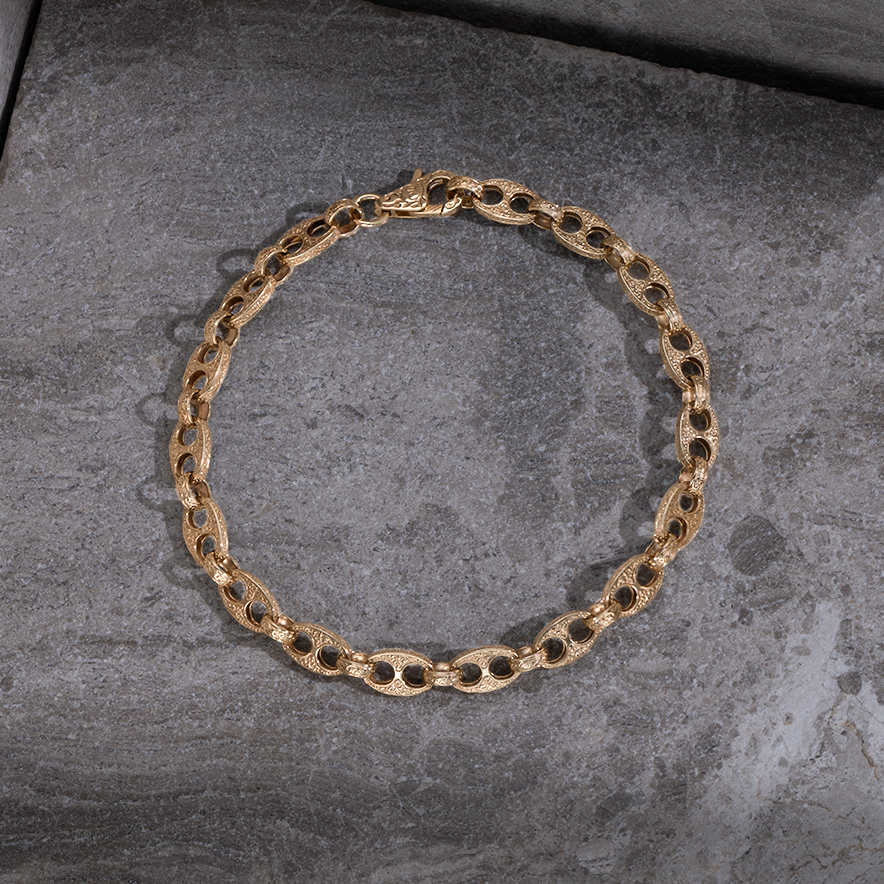 Product Image for 9ct Yellow Gold Ornate Patterned Anchor Belcher Link Bracelet - 6.5mm - 8.75" - Ex Display