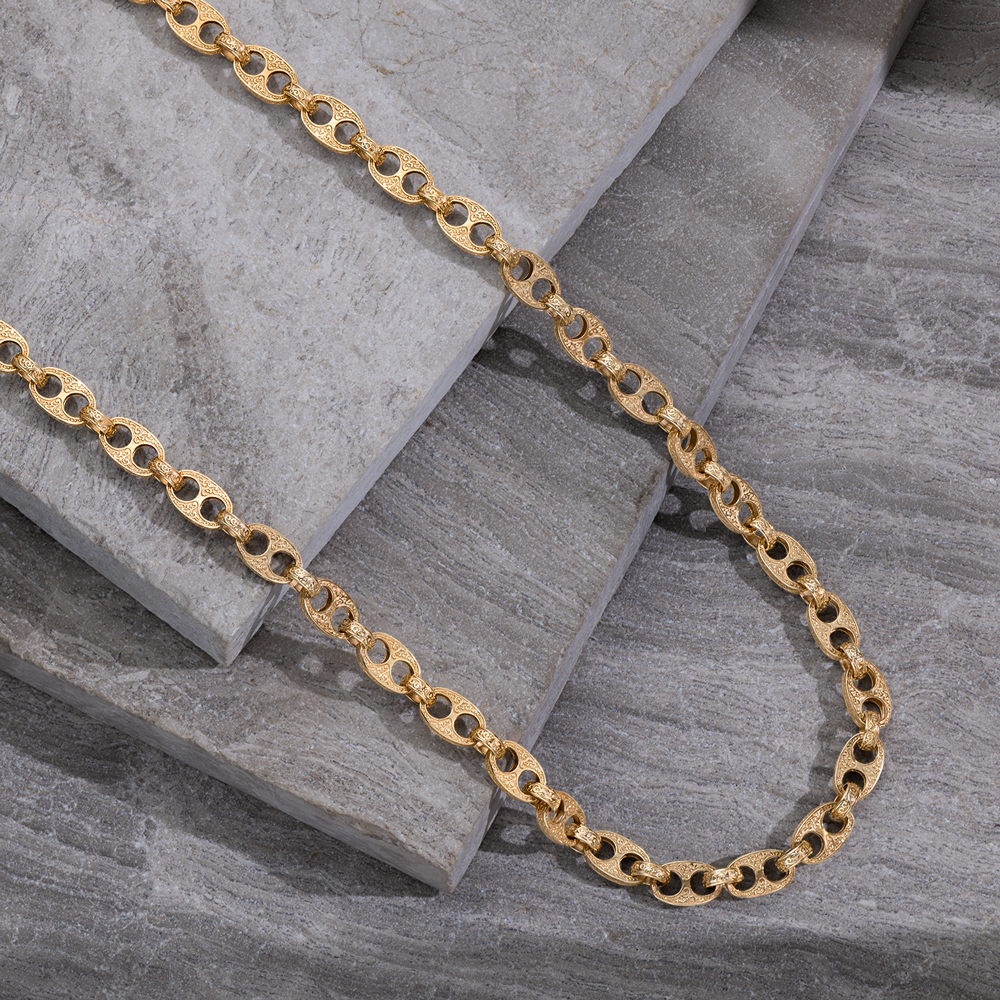 Product Image for 9ct Yellow Gold Solid Ornate Mariner Belcher Chain - 8.5mm - 28"