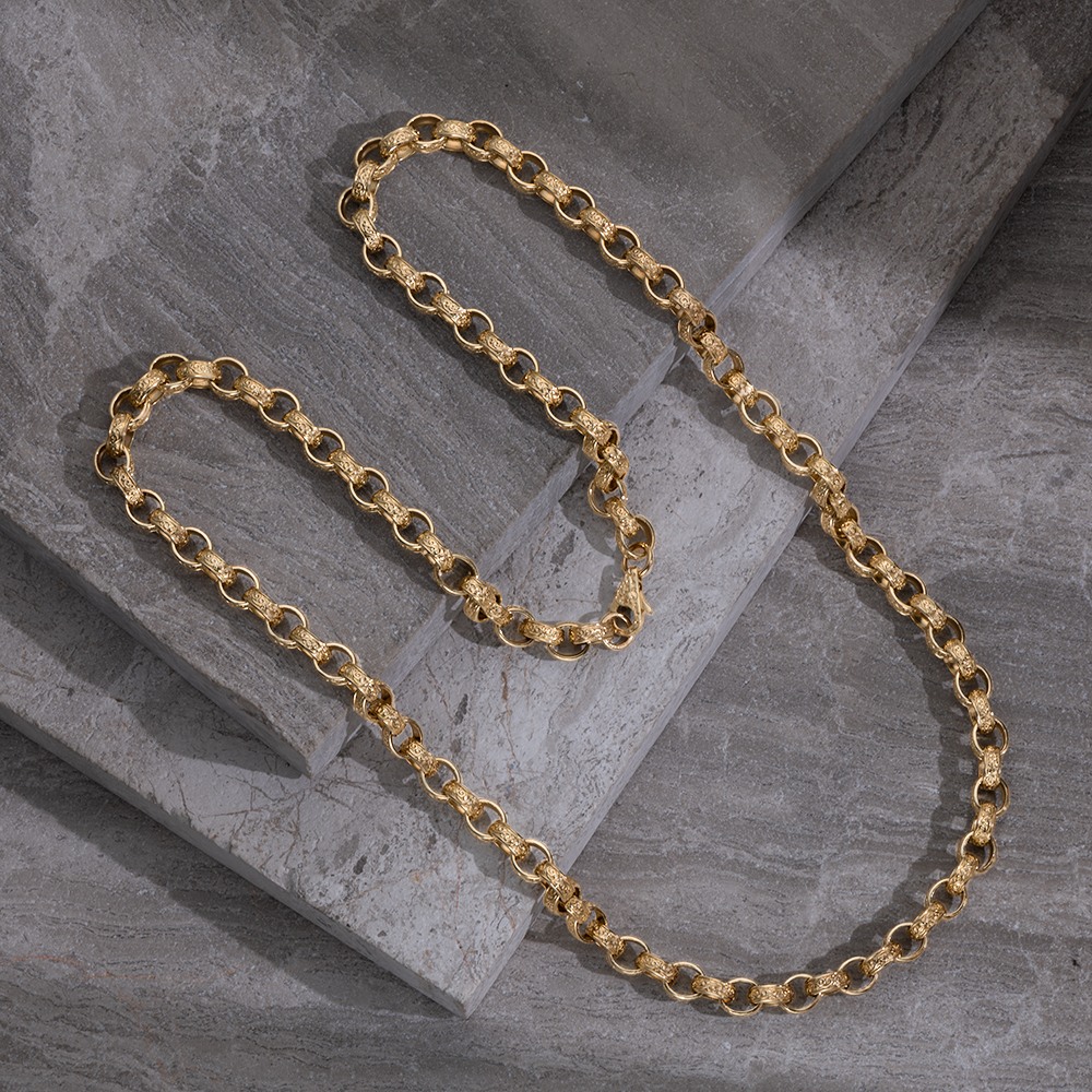 Product Image for 9ct Solid Yellow Gold Ornate Patterned Oval Belcher Chain - 8mm - 22" - 30"