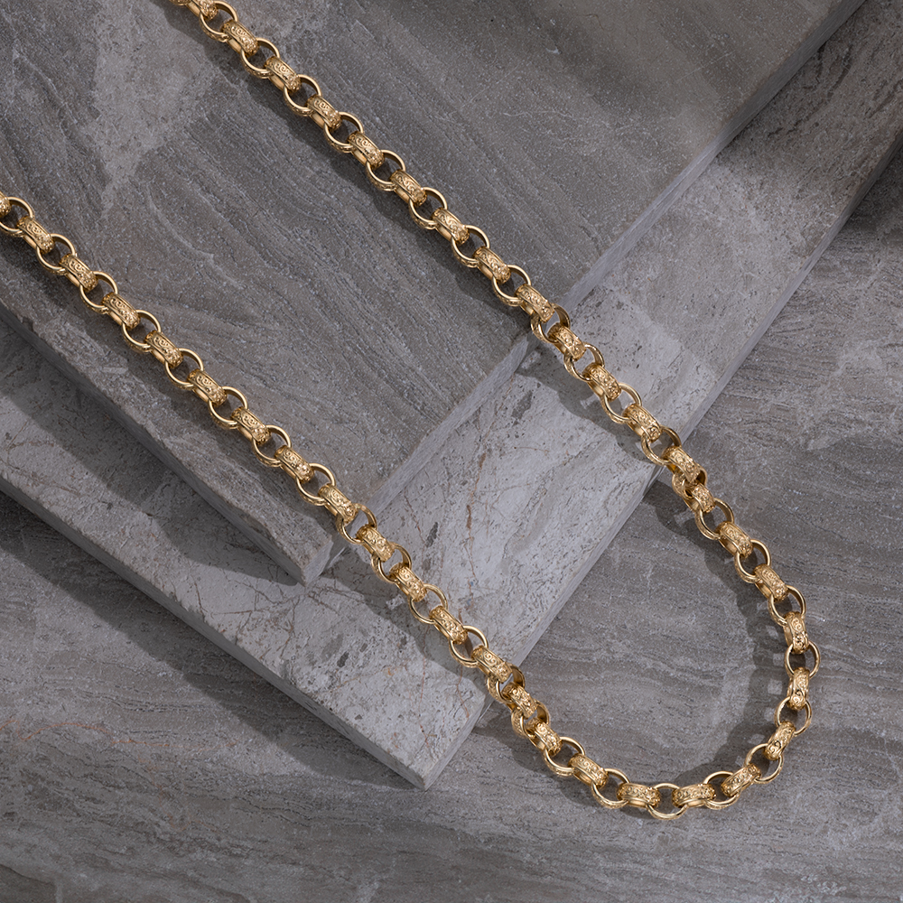 Product Image for 9ct Solid Yellow Gold Ornate Patterned Oval Belcher Chain - 9mm - 14" - 16" - Kids
